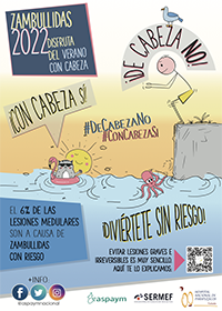 cartel oficial campaña zambullidas 2022 con dato sobre porcentaje de lesiones medulares