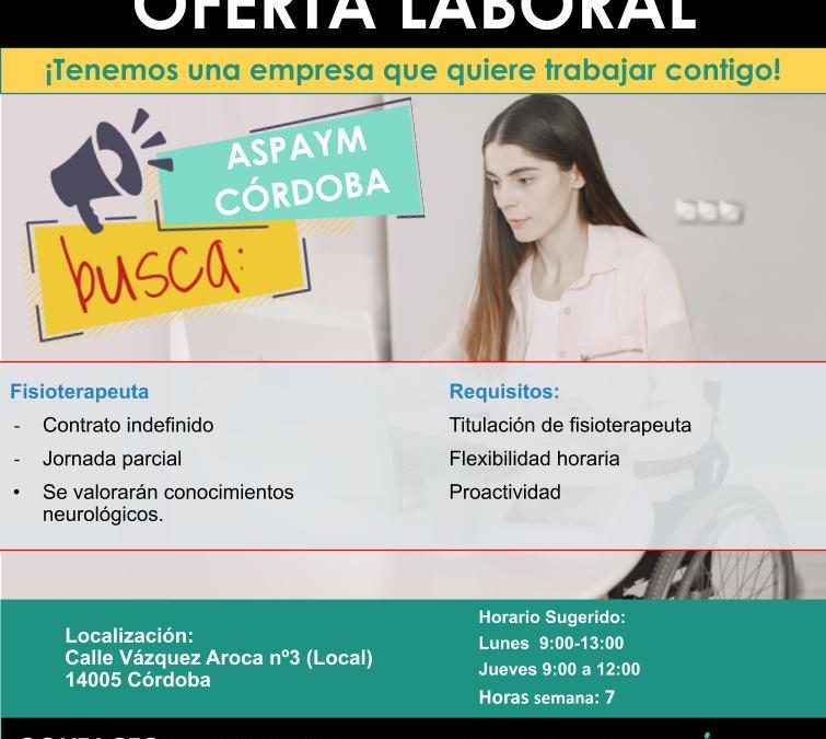 ASPAYM Córdoba busca fisioterapeuta para trabajo en su sede
