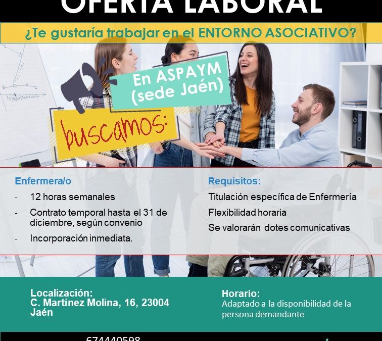 ASPAYM Jaén lanza una oferta de empleo en Enfermería con incorporación inmediata
